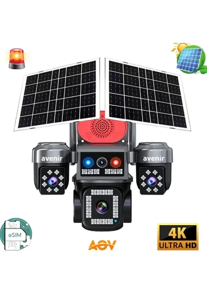 Avenir AV-S445 E-Sim 4 Kameralı Güneş Enerjili Kamera Tüm Mekanlar İçin Gece Görüşlü 8 MP ürün görseli 1