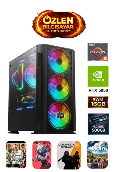 X1 - Ryzen 5 5500 | 16GB Ram | 500GB M.2 SSD | RTX 5050 8GB Oyuncu Masaüstü Bilgisayarı ürün görseli 1