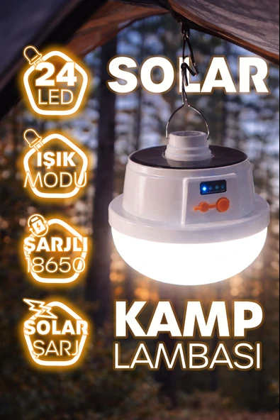 Şarjlı Solarlı Kamp Lambası 5 MODLU Orta-Yüksek Işık SOS Askılı Işıldak Kamp El Feneri 47724 ürün görseli 1