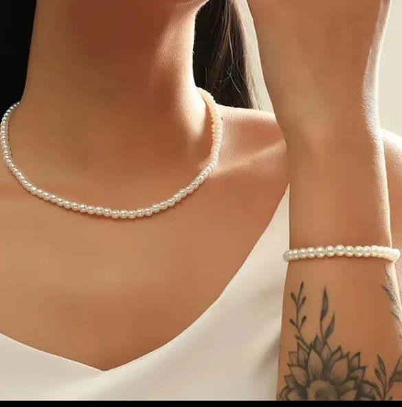 Sade Şık İnci Kolye Bileklik Set ürün görseli 1