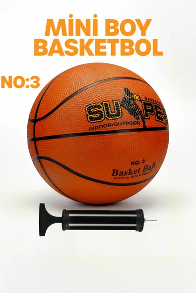 Mini Boy Basketbol Topu İç Dış Mekan Pompa Hediyeli 3 Numara Renkli ürün görseli 1