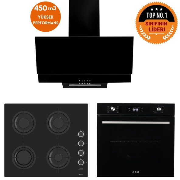 Ferre ve AFM Tech MARKALI UA 8 prog. Turbolu Dijital  Siyah Ankastre Set (CS205-FA + FM7700+FM3250) ürün görseli 1