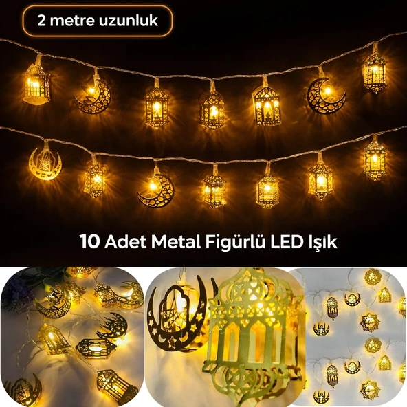 Ramazan Ayına Özel Karışık Figürlü Metal Led Işıklar Süsleme Işığı Pilli Gün Işığı Dekoratif Süs Dek ürün görseli 1