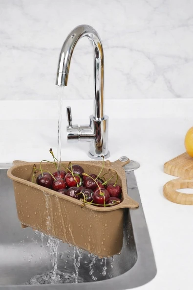 Vantuzlu Üçgen Lavabo Süzgeci Mutfak Evye Köşe Süzgeci Bej ürün görseli 1
