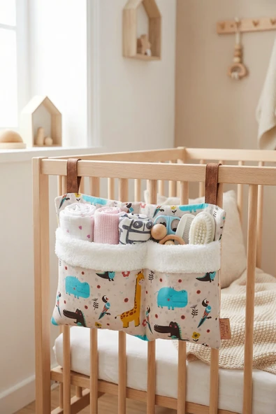 Pratik Askılı Organizer Bebek Arabası Beşik Kenar Fluffy Organizer Animal ürün görseli 1