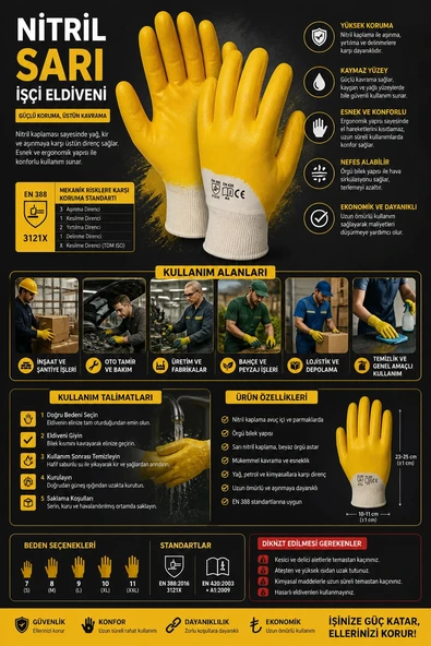 Nitril Sarı İşçi Eldiveni ürün görseli 1