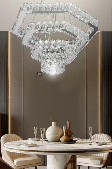 akyzlighting ANTİK 4 KATLI KRİSTAL TAŞLI LED AVİZE - UZAKTAN KUMANDALI - SALON - YATAK ODASI - HOL ürün görseli 1