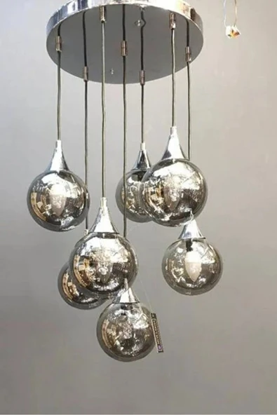 akyzlighting 7'li Glop Cam Sarkıt Krom Avize ürün görseli 1