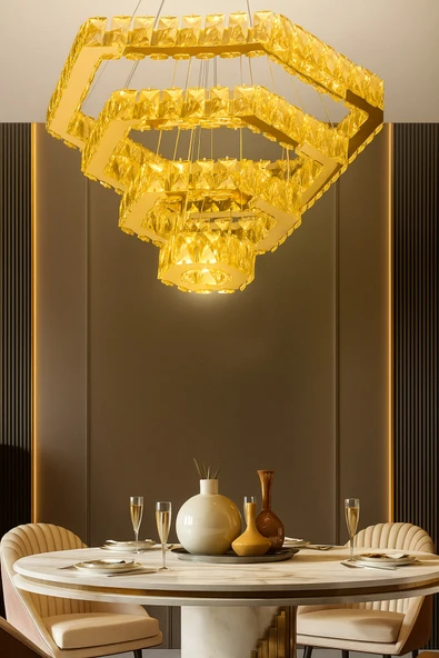 akyzlighting ANTİK 4 KATLI KRİSTAL TAŞLI LED AVİZE - UZAKTAN KUMANDALI - SALON - YATAK ODASI - HOL ürün görseli 1