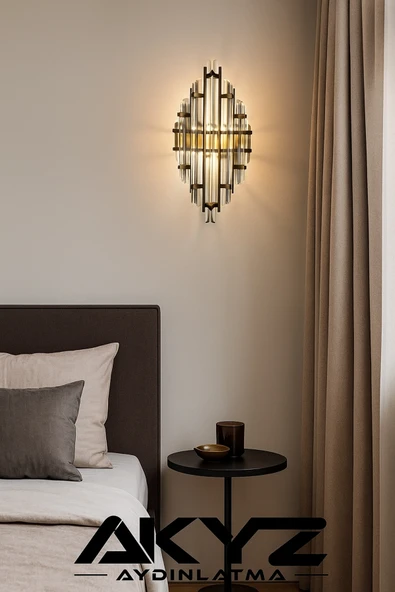 akyzlighting Metal & Cam Gövdeli Kristal Duvar Aplik ürün görseli 1