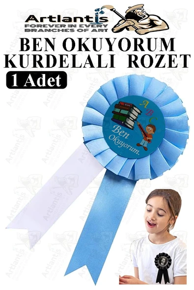 Ben Okuyorum Kurdelalı Rozet 1 Adet Yaka Rozeti Çocuk Bayram Etkinlik 15 cm ürün görseli 1
