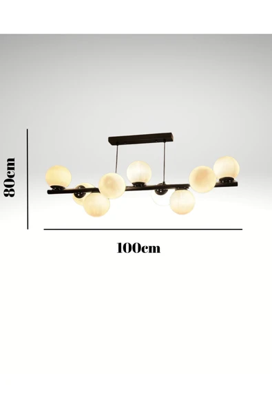 akyzlighting Stellar 9’lu Dekoratif Siyah Gövde Beyaz Cam Salon Avizesi - Salon, Antre, Mutfak, Yatak odası ürün görseli 1