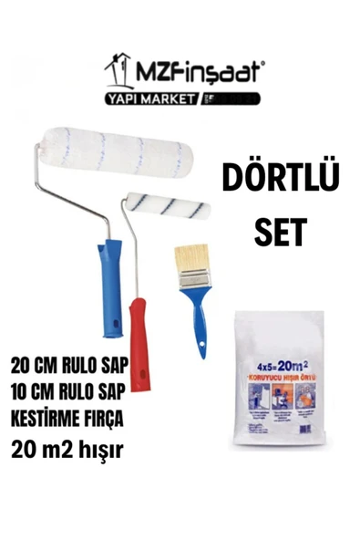 Dörtlü Boyaya Hazırlık Seti 20 m2 Örtü + 20 cm Rulo + 11 cm Rulo + Kestirme Fırça ürün görseli 1