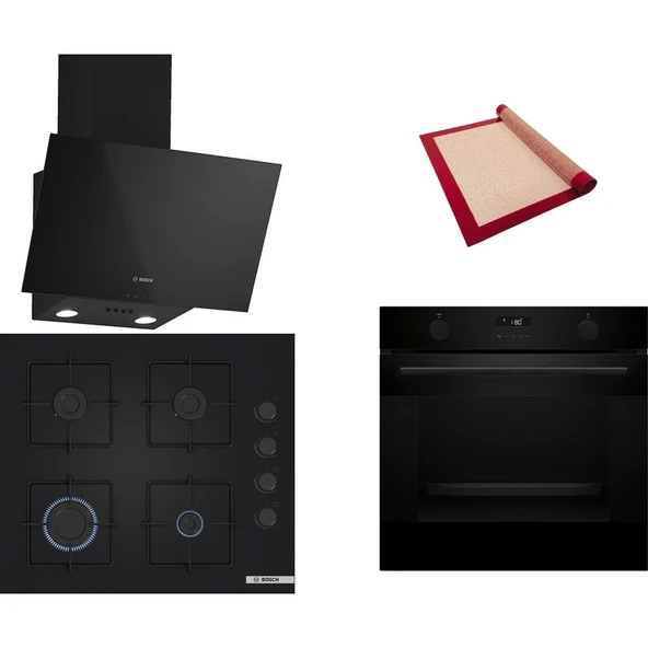 Bosch Siyah 3 lü Ankastre Set 340 ( HUA736EA0T - POP6C6P30O - DWK63PJ60T (61T) ) - Buhar Destekli - Fırın Matı ile ürün görseli 1
