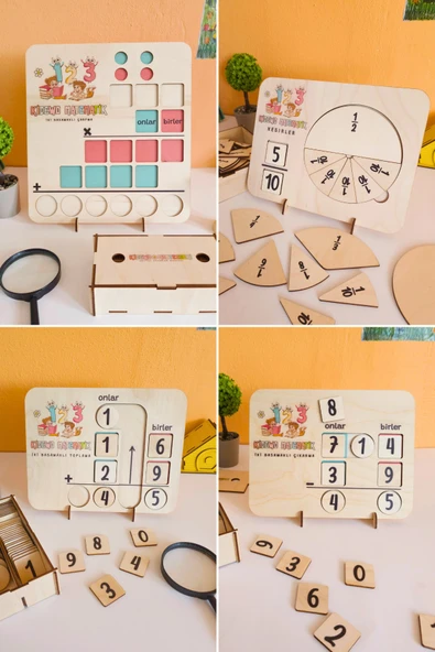 Kidewo İlkokul Matematik Eğitici Dört İşlem Ahşap Oyuncak Etkinlik Seti Kolay Öğrenme Rakam Bultak Çarpım ürün görseli 1