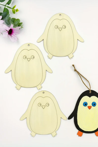 Kidewo Penguen 10 Adet Ahşap Boyama Etkinlik Seti Eğitici Çocuk Aktivite + Fırça + Akrilik Boya Kreş Okul ürün görseli 1
