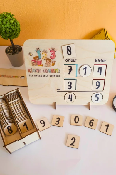 Kidewo İlkokul Matematik + Eğitici Çıkarma İşlemi Ahşap Oyuncak Etkinlik Seti + Kolay Öğrenme Rakam Bultak ürün görseli 1