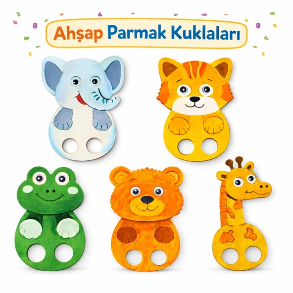 Kidewo Hayvanlar Parmak Kuklalar Ahşap Boyama Etkinlik Seti Eğitici Çocuk Aktivite Fırça Akrilik Kreş Okul ürün görseli 1