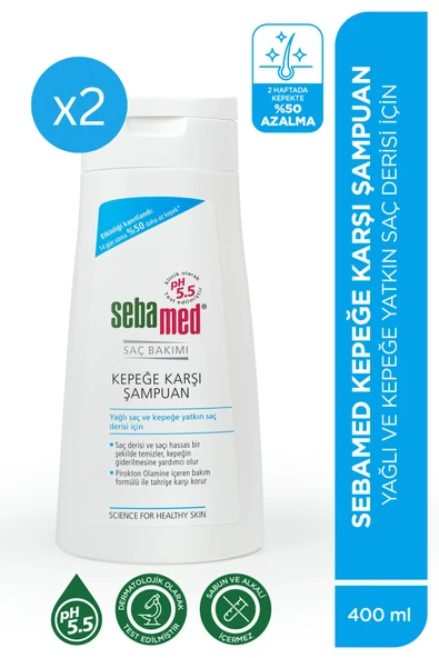 Sebamed Kepek Karşıtı Pirokton Olamin İçerikli Yağlanma Önceliyici Etkili Şampuan 400 ml - 2 li Set ürün görseli 1