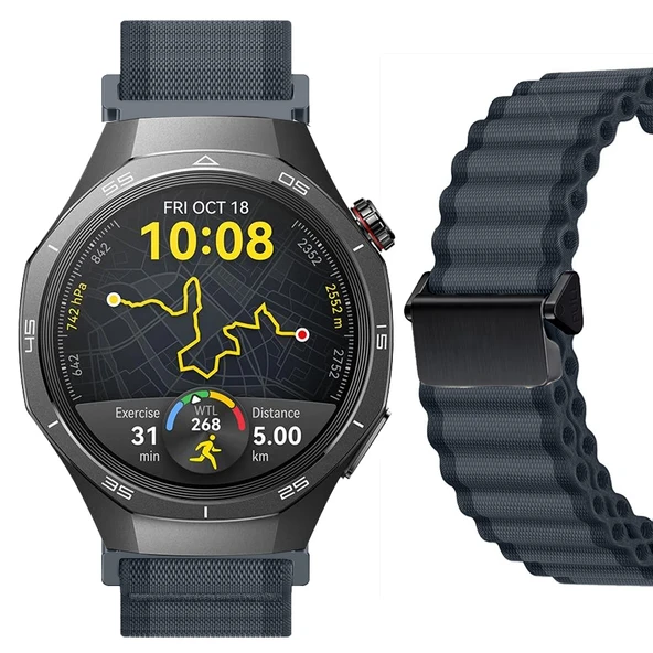 Sneezy Huawei Watch GT5 Pro 46mm İle Uyumlu AirFlow Dalgalı Naylon Spor Kordon Metal Tokalı  Füme ürün görseli 1