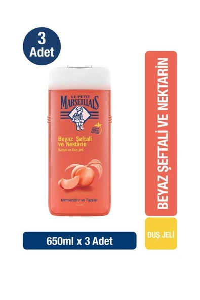 Le Petit Marseillais Beyaz Şeftali ve Nektarin Duş Jeli 650 ml x3 ürün görseli 1