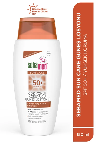 Sebamed Sun Care SPF 50+ UVA/UVB Filtresi ve E Vitamini Üçlü Yüksek Koruma Çok Yönlü Güneş Losyonu 150 ml ürün görseli 1