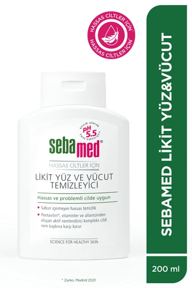 Sebamed Hassas Ciltler İçin Pentavitin Nemlendirici Etkili Likit Yüz ve Vücut Temizleyici Jeli 200 ml ürün görseli 1