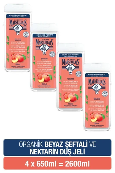 Le Petit Marseillais Beyaz Şeftali ve Nektarin Banyo ve Duş Jeli Avantajlı Paket 650 ml x4 ürün görseli 1