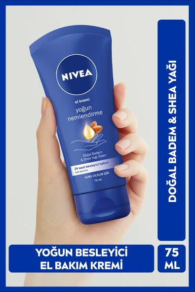 NIVEA Yoğun Nemlendirici El Bakım Kremi 75ml, Kuru Ciltler, Badem Yağı, Tırnak Eti Besleyici ürün görseli 1
