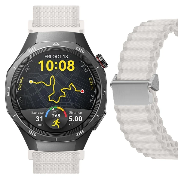 Sneezy Huawei Watch GT5 Pro 46mm İle Uyumlu AirFlow Dalgalı Naylon Spor Kordon Metal Tokalı  Bej ürün görseli 1