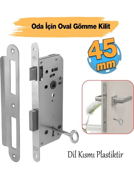 Banyo Wc Sessiz Kapı Gömme Kilidi 45 mm İç Silindirsiz Barelsiz Dayanıklı Metal Kilit Mekanizması ürün görseli 1