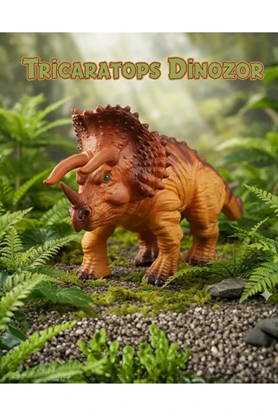 Gerçekçi Triceratops Dinozor Figürü - Eğitici Oyuncak Hayvan Modeli (20 cm) ürün görseli 1