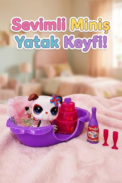 Sevimli Miniş Köpek ve Yatak Odası Oyun Seti - Aksesuarlı Figür Oyuncak ürün görseli 1