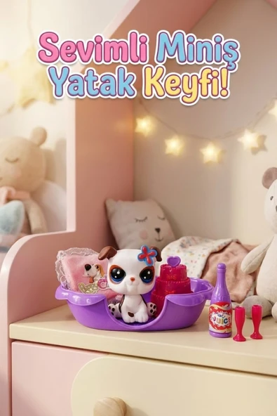 Sevimli Miniş Figürlü Yatak Odası Oyun Seti - Aksesuarlı Köpek Oyuncak Hediye Seti ürün görseli 1