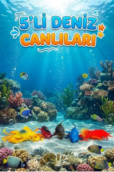 5'li Deniz Canlıları Figür Oyuncak Seti - Eğitici Banyo ve Oyun Hayvanları ürün görseli 1