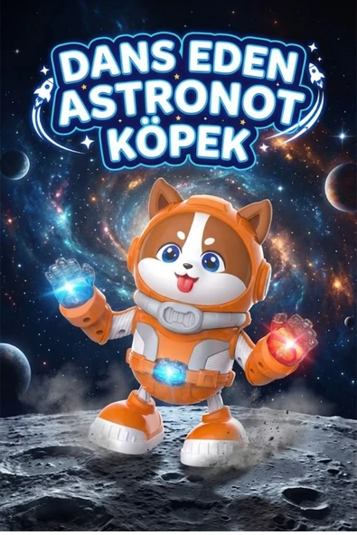 Dans Eden Robot Köpek - Işıklı Müzikli Hareketli Astronot Oyuncak Figür - Sola Sağa Yürüyen ürün görseli 1
