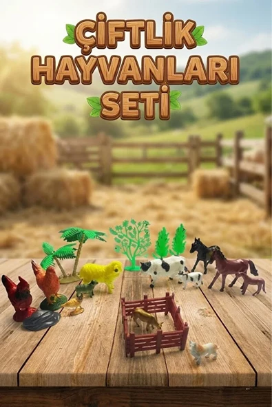 Eğitici Çiftlik Hayvanları Oyun Seti - 20 Parça Oyuncak Hayvan Figürleri, Ağaç ürün görseli 1