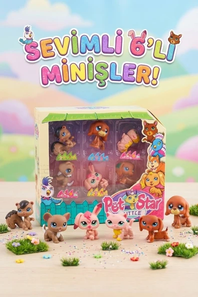 Little Pet Star 6'lı Sevimli Hayvan Figürleri Seti - Büyük Gözlü Oyuncak Koleksiyonu ürün görseli 1