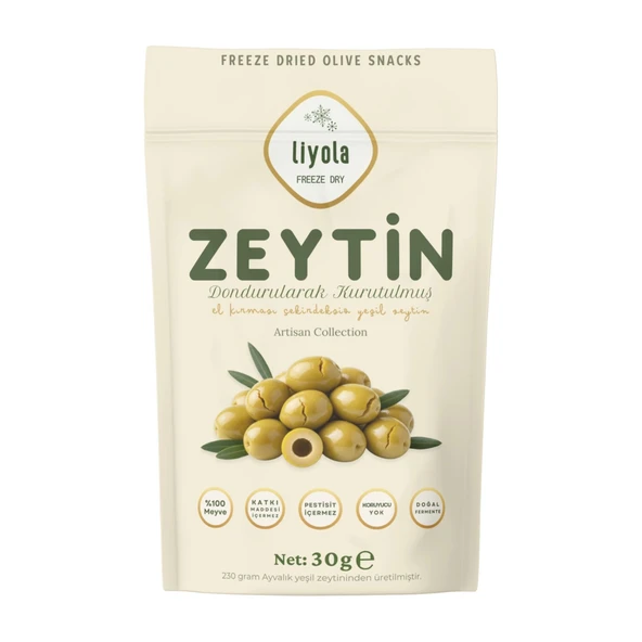 Liyola Freeze Dry El Kırması Çekirdeksiz Yeşil Zeytin Çıtır Doğal Atıştırmalık ürün görseli 1