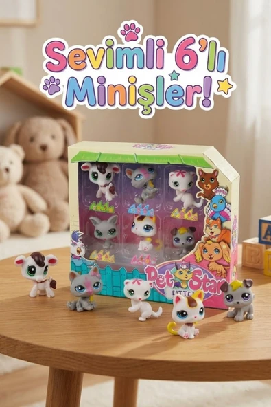 Little Pet Star Sevimli 6'lı Miniş Figür Seti - Hayvan Arkadaşları - Eğlenceli Oyuncak Paketi ürün görseli 1