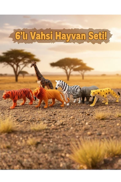 6'lı Vahşi Hayvanlar Figür Oyuncak Seti - Eğitici Safari ve Orman Hayvanları (Aslan, Kaplan, Zürafa) ürün görseli 1