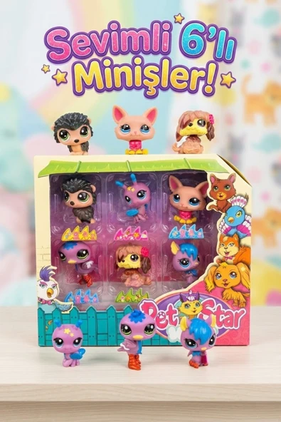 Little Pet Star 6'lı Sevimli Minişler Figür Seti - Eğlenceli Hayvanlar Koleksiyon Paketi Oyuncak ürün görseli 1