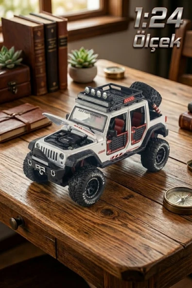 1:24 Ölçek Metal Off-Road Jeep Beyaz - Sesli Işıklı Çek Bırak Kapıları Açılan Oyuncak Arazi Aracı ürün görseli 1