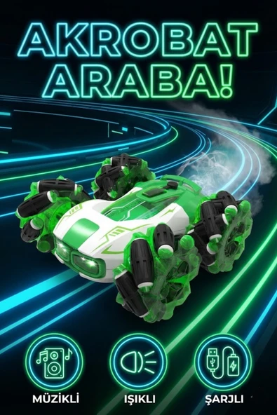 Uzaktan Kumandalı Şarjlı Buharlı Akrobat Araba 360 Derece Dönen Işıklı Müzikli 4x4 Drift ürün görseli 1