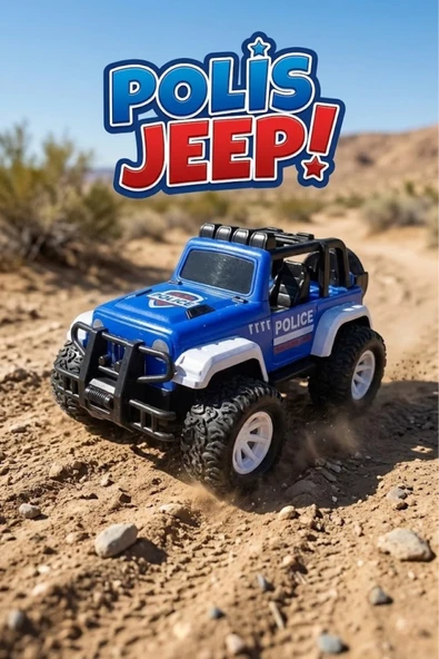 Oyuncak Polis Jeep Arazi Aracı - Sürtmeli Off-Road Polis Arabası - Mavi/Beyaz ürün görseli 1