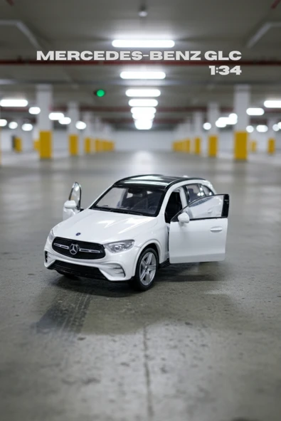 Beyaz 1:34 Ölçek Die Cast Kapıları Açılır Lisanslı Mercedes Benz GLC Oyuncak Metal Model Araba ürün görseli 1