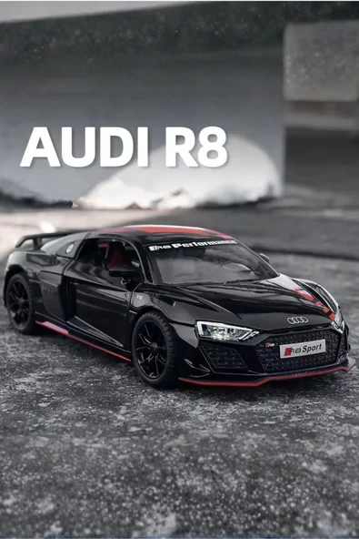 Siyah Işıklı Sesli 1:24 Ölçek İnce Detay Açılır Kapı Audi R8 V10 Premium Model Araba ürün görseli 1