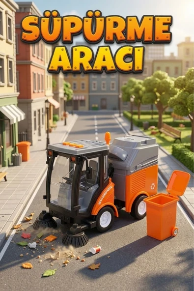 1:16 Sürtmeli Işıklı ve Sesli Oyuncak Sokak Süpürme Aracı - Şehir Temizlik Çöp Kamyonu (20 cm) ürün görseli 1
