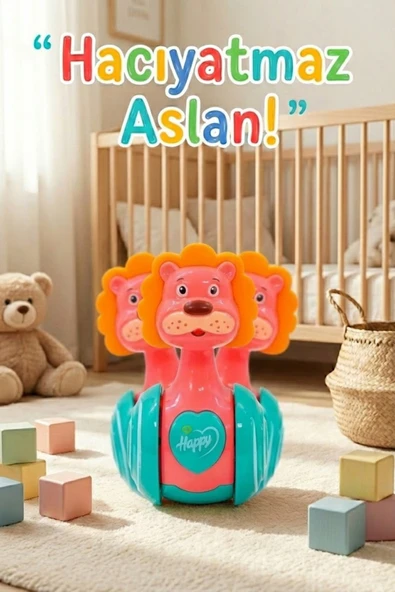 Sevimli Aslan Hacıyatmaz Oyuncak Kırmızı - Sesli ve Çıngıraklı Sallanan Bebek Denge Oyuncağı ürün görseli 1