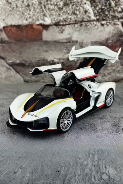Sesli Işıklı Buhar Atan Metal Die Cast Model Beyaz Spor Oyuncak Araba 20x8x5 Cm ürün görseli 1